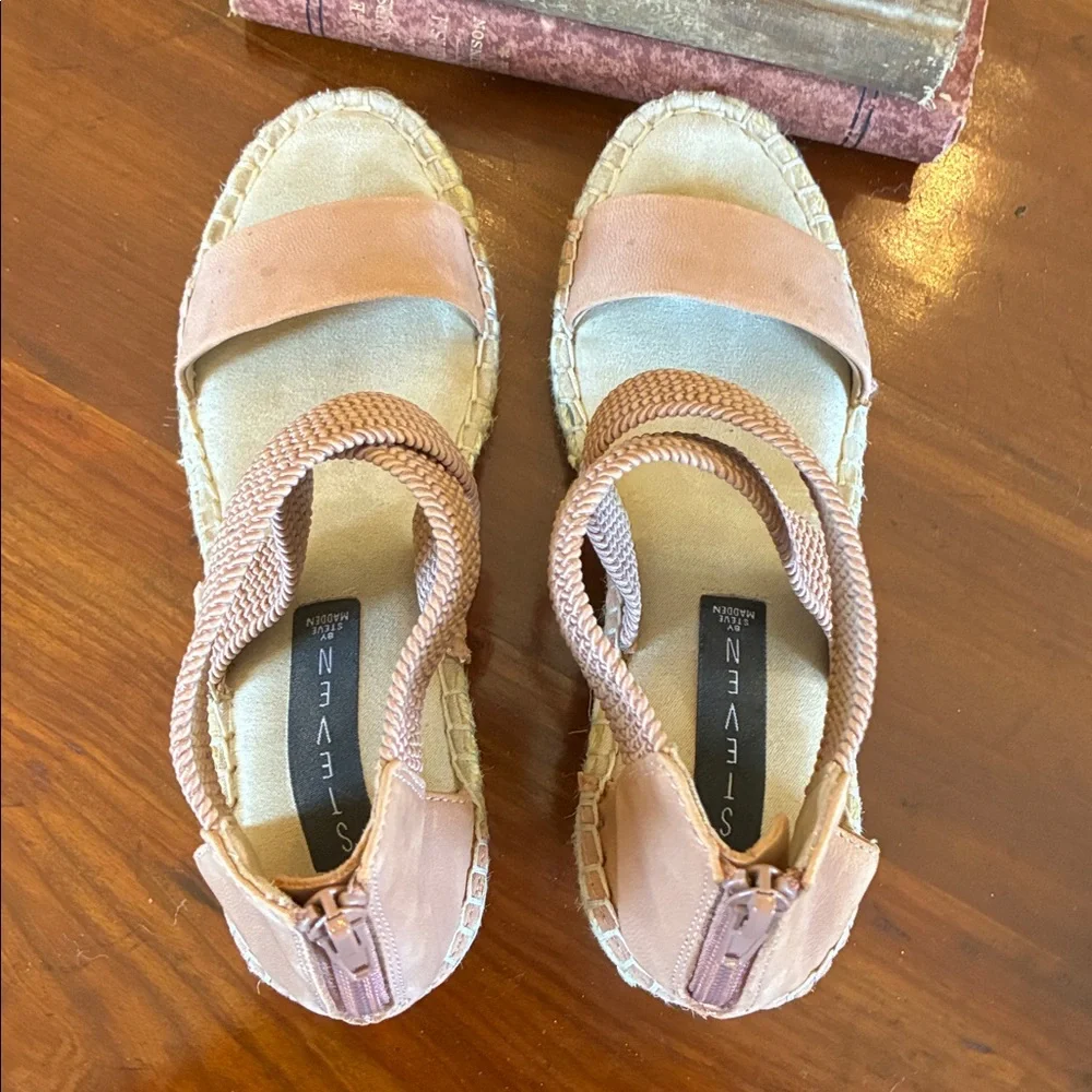 Steve Madden Pink Woven Elastic Espadrille Wedge Sandals
